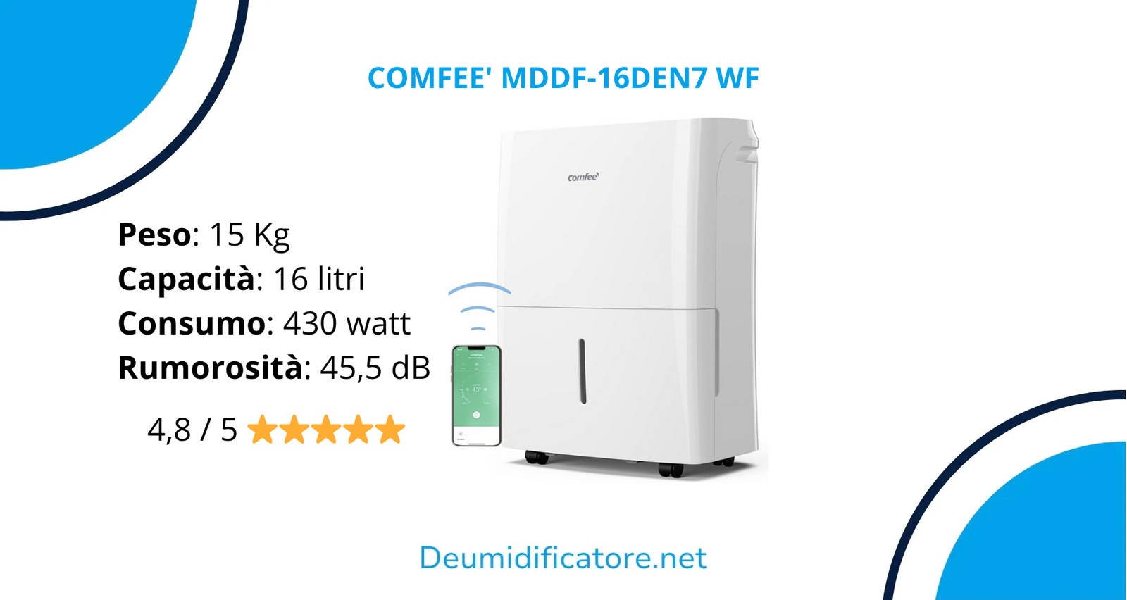Deumidificatore ASAHWo 34 Pinte Per Casa E Cantina, Fino A 2500 Mq, Portatile Silenzioso 36dB, Con Timer E Ruote, Serbatoio 2.5L, Sbrinamento Automatico